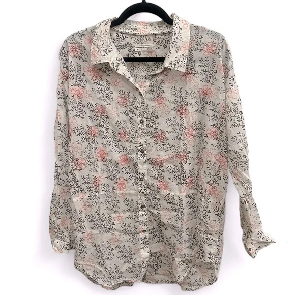 Anthropologie Enchanted Oversized Cotton Cream Floral Button Up Shirt size M/L - Picture 3 of 11